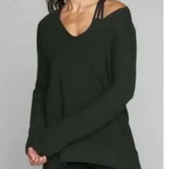 Athleta Dark Green Hanover V-Neck Knit Sweater Pullover XS - Picture 1 of 3